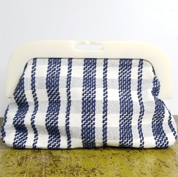 Anthropologie Pilcro Letterpress Clutch Navy - Picture 1 of 7